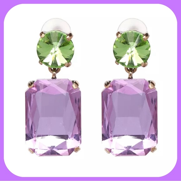 Private Label Jewelry - GORGEOUS PURPLE AND GREEN DROP EARRINGS SET IN GOLD - NEW